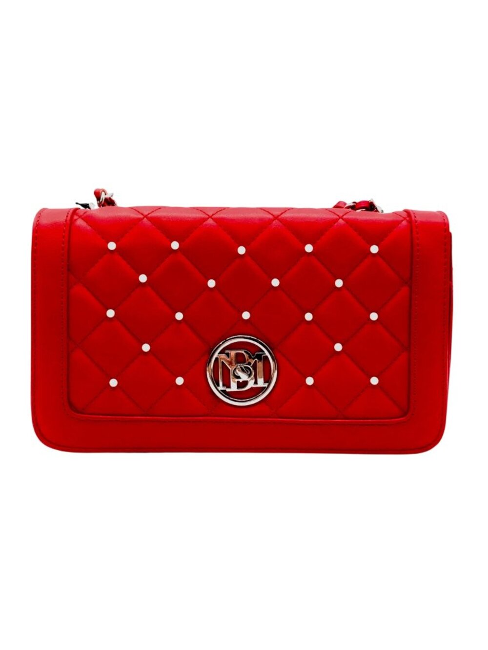 Badgley Mischka Red Quilted Faux Leather And Pearl Crossbody